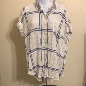 Jane & Delaney Blue & White Plaid Shirt. Size L Anthropology NWT